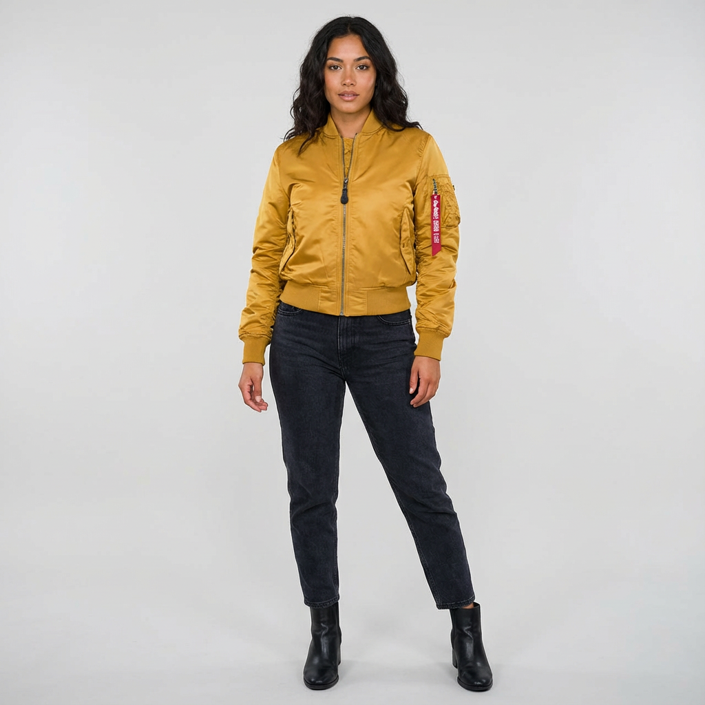 Blouson aviateur femme à coupe ajustée avec détails côtelés aux poignets et ourlet