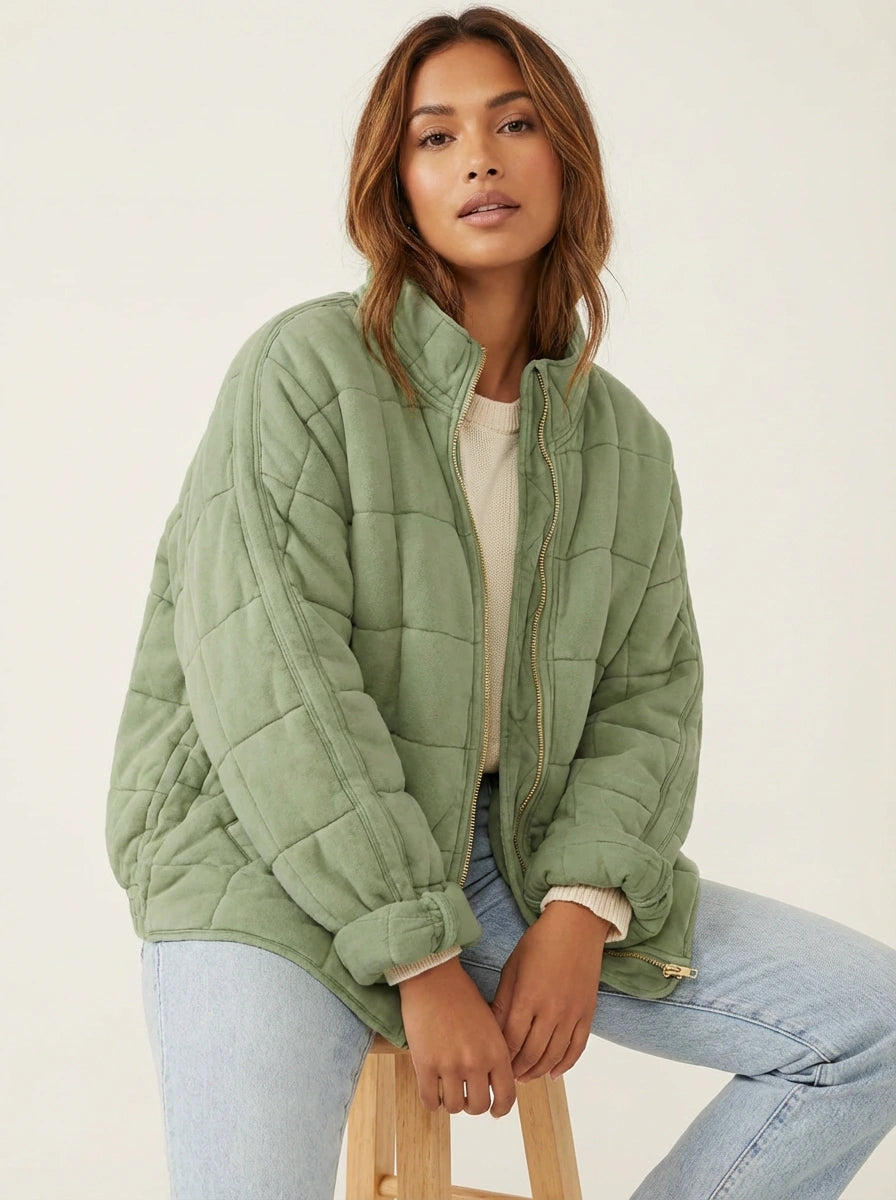 Veste matelassée à fermeture zippée et col montant pour femme