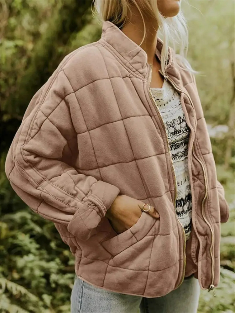 Veste matelassée col montant fermeture zippée manches longues femme
