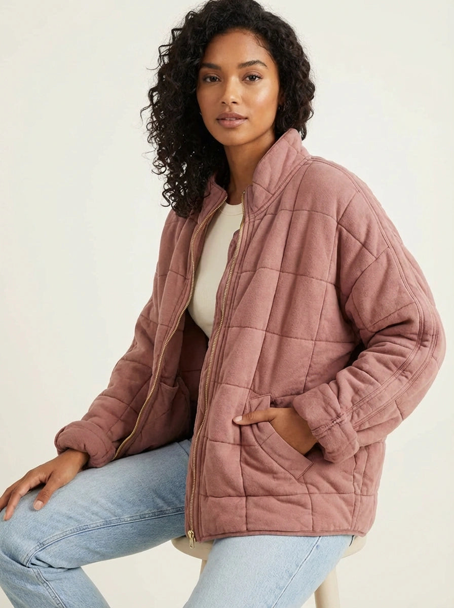 Veste rembourrée zippée col montant ourlet droit pour femme