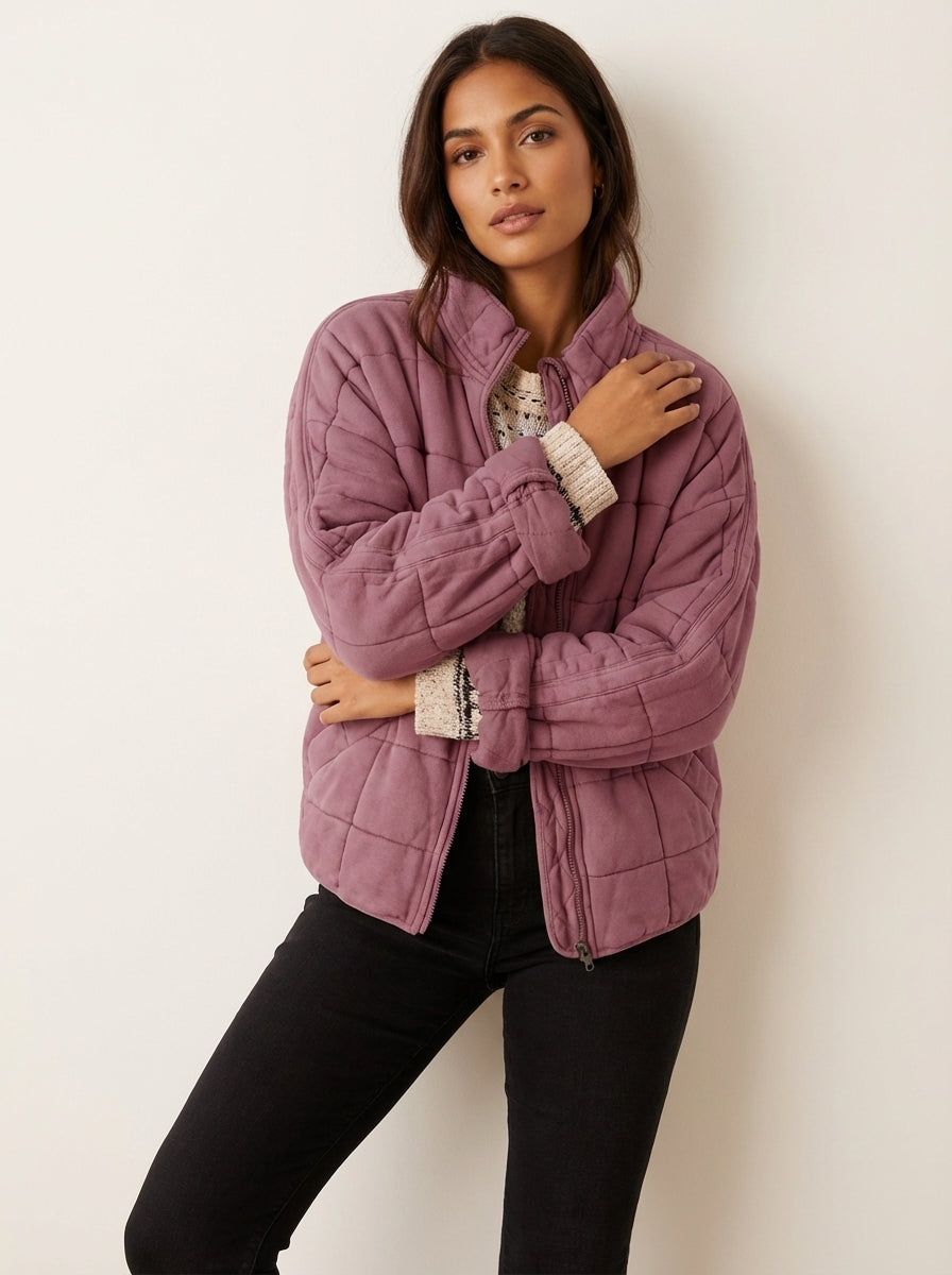 Veste matelassée zippée manches longues poignets élastiqués femme