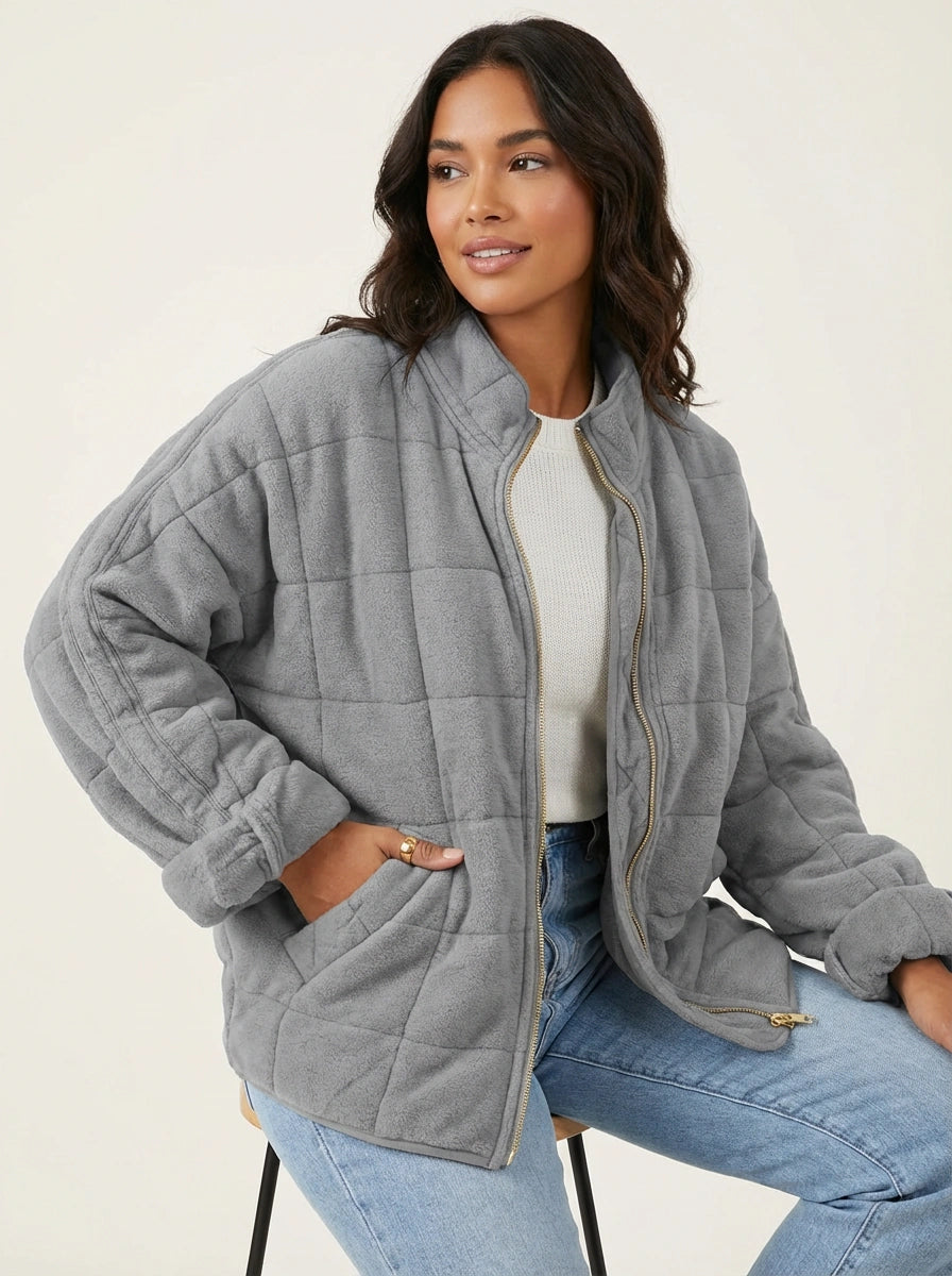 Veste matelassée zippée col montant motif quadrillé pour femme